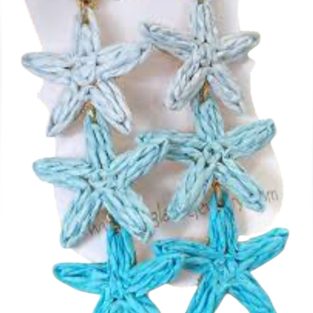 Raffia Starfish Tiered Dangle Earrings | Blue Ombre Boho Beach Tropical NWT
C3 - Picture 6 of 6